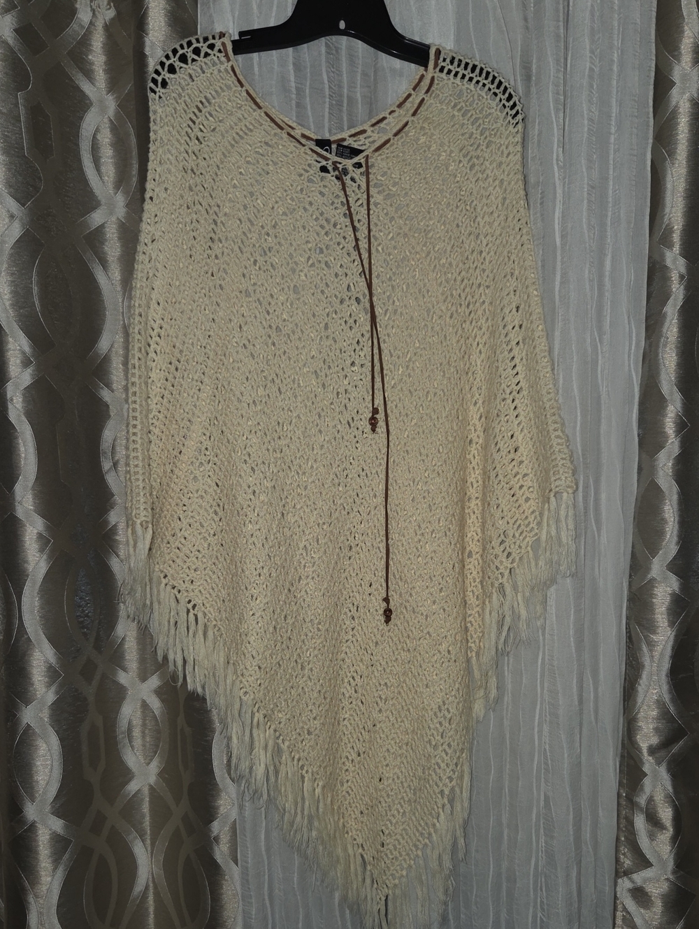 Boho Cream Fringe Knit Poncho Sweater - Unbranded